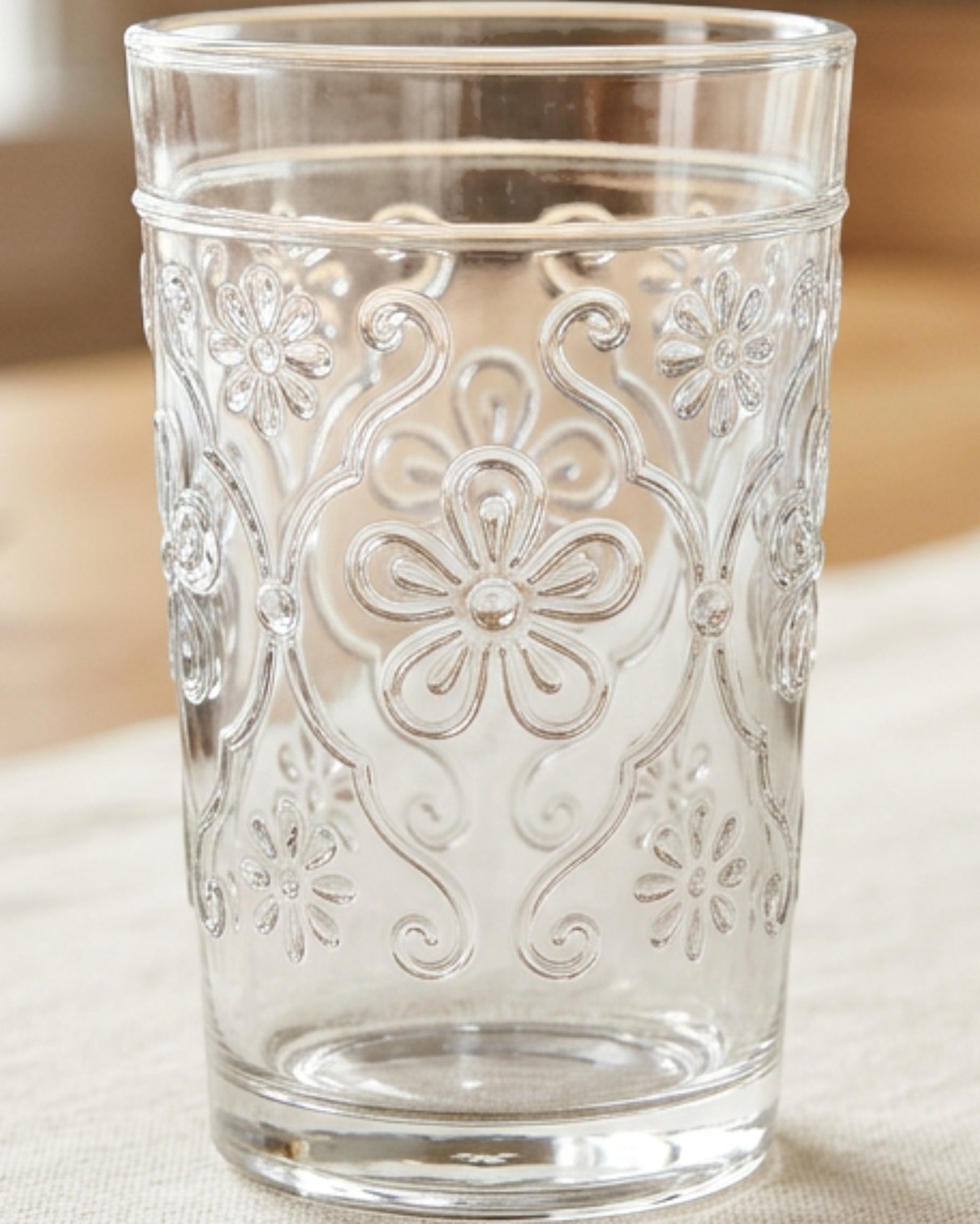 Smxdk Floral Pressed Glass Tumbler 11 oz Clear - Lifestyle view