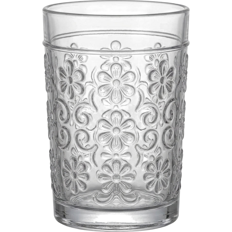 Smxdk Floral Pressed Glass Tumbler 11 oz Clear
